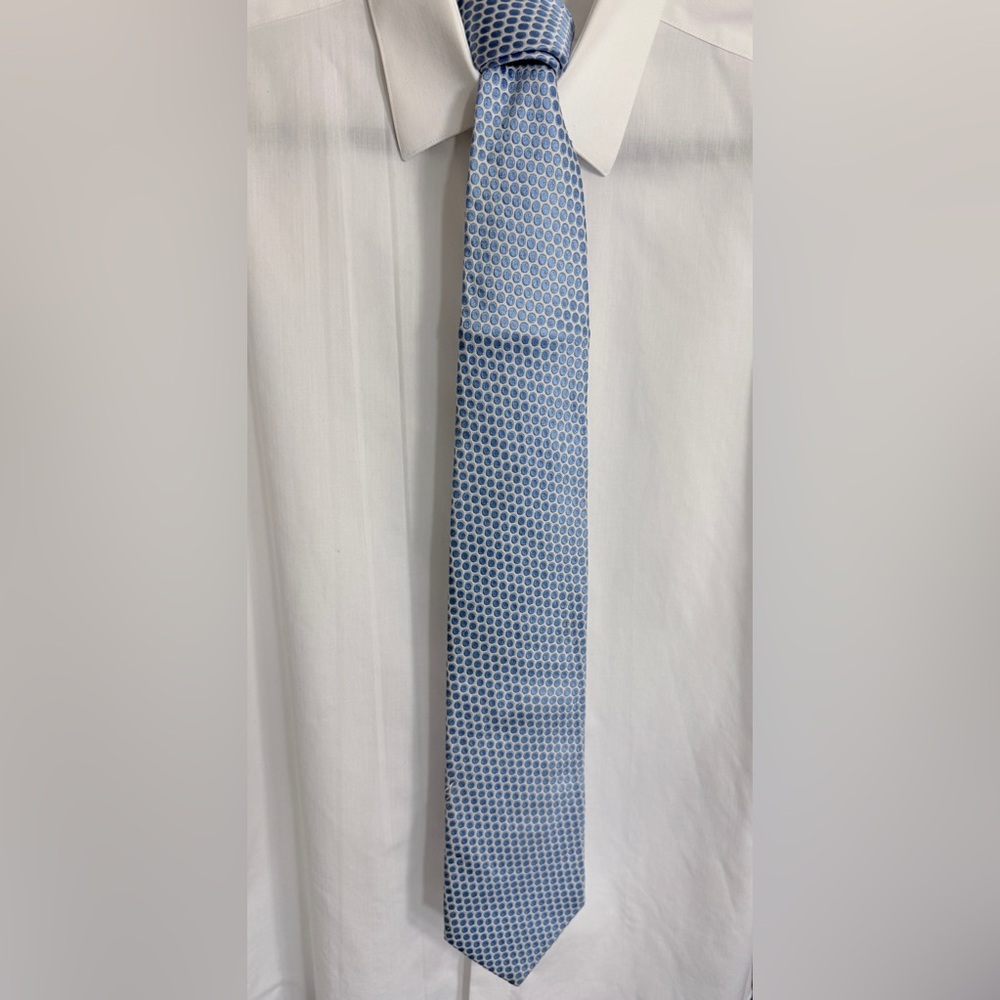 Giorgio Armani White and Light Blue Dotted Silk Tie